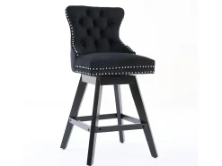 Juego de 2 taburetes de bar giratorios en terciopelo - Patas de madera - Negro