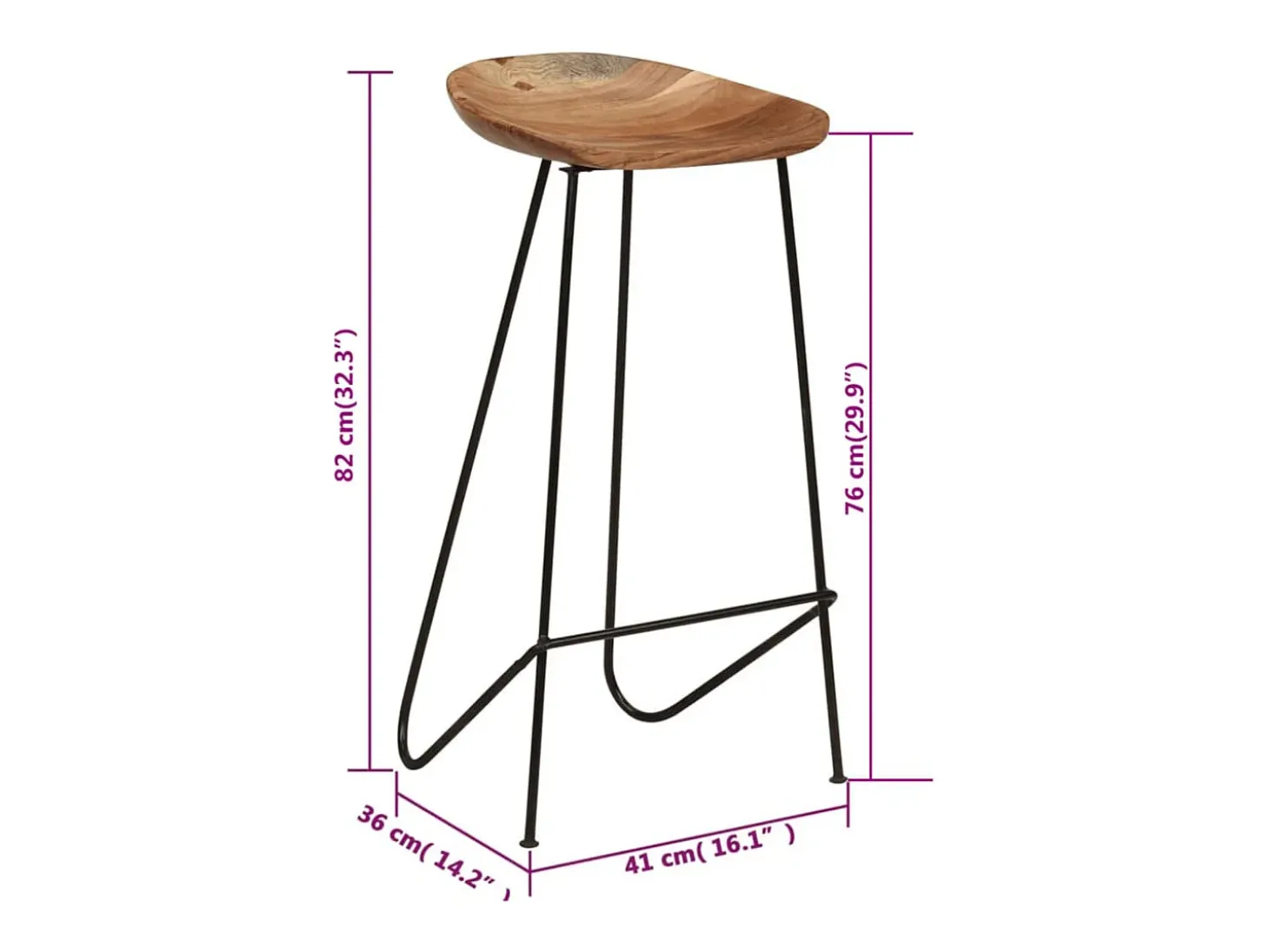 Juego de 2 taburetes de bar de madera maciza de acacia