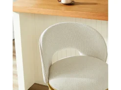 Juego de 2 taburetes de bar giratorios en tejido de chenilla beige - Estructura de metal dorado