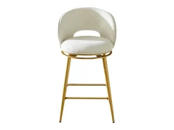 Juego de 2 taburetes de bar giratorios en tejido de chenilla beige - Estructura de metal dorado