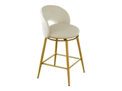 Juego de 2 taburetes de bar giratorios en tejido de chenilla beige - Estructura de metal dorado
