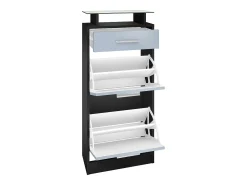 Juego de Armario Loret V2 Mini, Carcasa en Negro mate / Frente en Gris alto brillo
