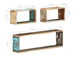 Juego de estantes cubo de pared 3 pzas madera maciza reciclada ES666301