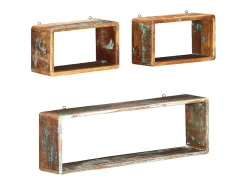 Juego de estantes cubo de pared 3 pzas madera maciza reciclada