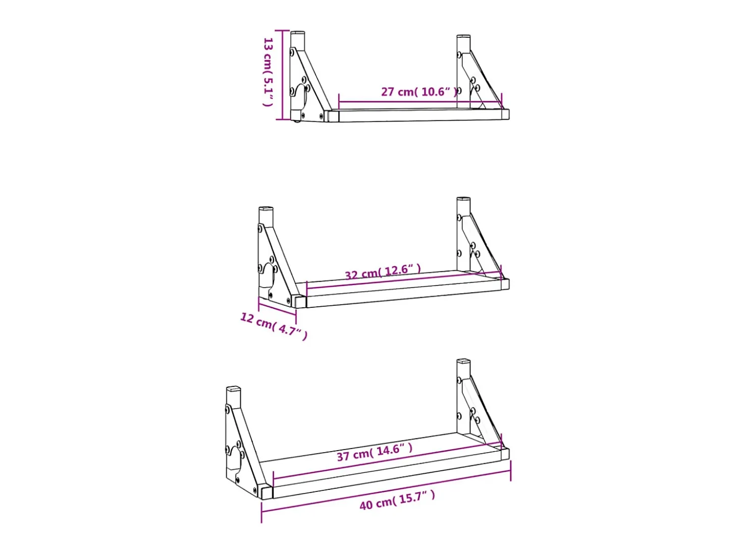 Juego de estantes de pared de 3 piezas de madera de ingeniería de roble ahumado