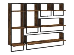 Juego de estantes de pared de 6 piezas con barras, roble ahumado