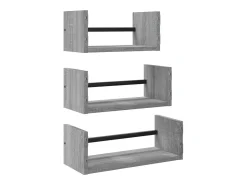 Juego de estantes de pared de 3 piezas con barras en gris Sonoma