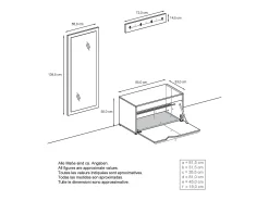 Juego de Guardarropa Hanko: Incluye 1 Banco para Zapatos, 1 Perchero y 1 Espejo de Pared, blanco mate/blanco de alto brillo