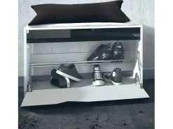 Juego de Guardarropa Hanko: Incluye 1 Banco para Zapatos, 1 Perchero y 1 Espejo de Pared, blanco mate/gris de alto brillo