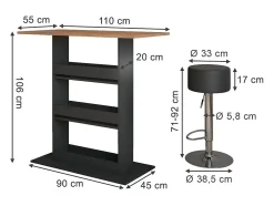 Juego de mesa de bar oro power roble/antracita 110x55x106 repose