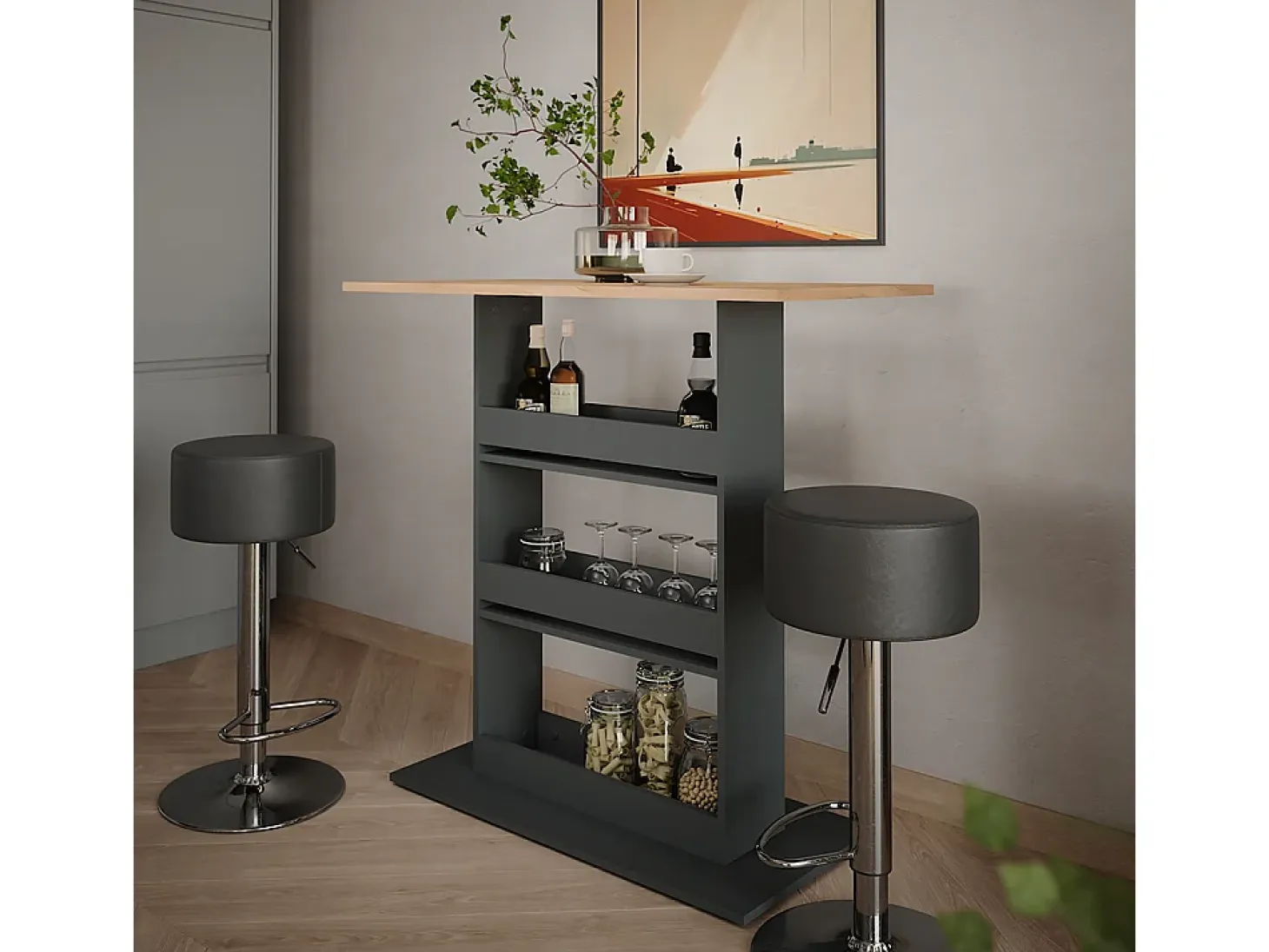 Juego de mesa de bar oro power roble/antracita 110x55x106 repose