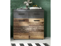 Juego de muebles de entrada de 2 piezas en roble oscuro y gris con espejo Orcel