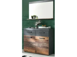 Juego de muebles de entrada de 2 piezas en roble oscuro y gris con espejo Orcel