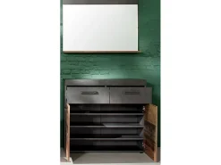 Juego de muebles de entrada de 2 piezas en roble oscuro y gris con espejo Orcel