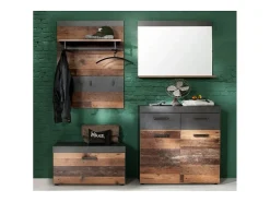 Juego de muebles de entrada de 4 piezas en roble oscuro y gris con espejo Orcel