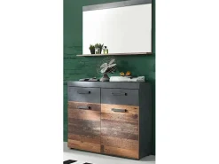 Juego de muebles de entrada de 4 piezas en roble oscuro y gris con espejo Orcel