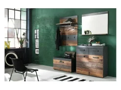Juego de muebles de entrada de 4 piezas en roble oscuro y gris con espejo Orcel