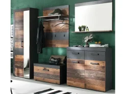 Juego de muebles de entrada de 3 piezas en roble oscuro y gris con espejo Orcel