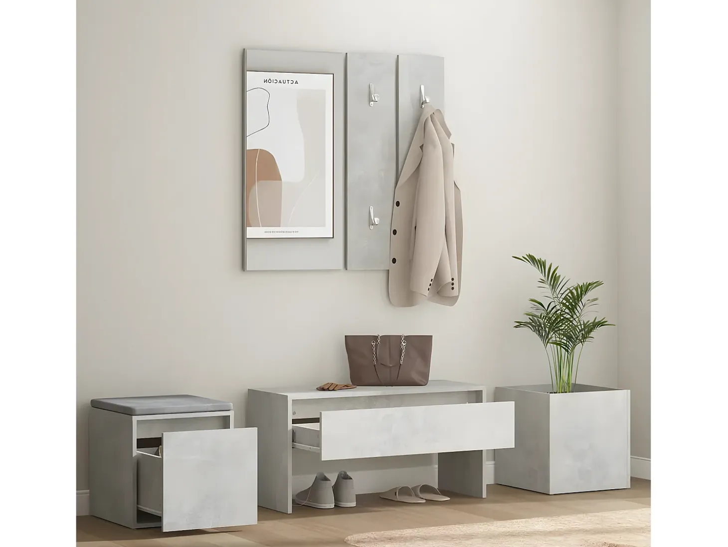 Juego de muebles recibidor madera contrachapada gris hormigón ES704446