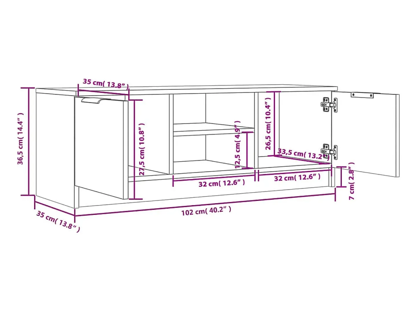 Kaelyn Mueble de TV madera contrachapada blanco 102x35x36,5 cm