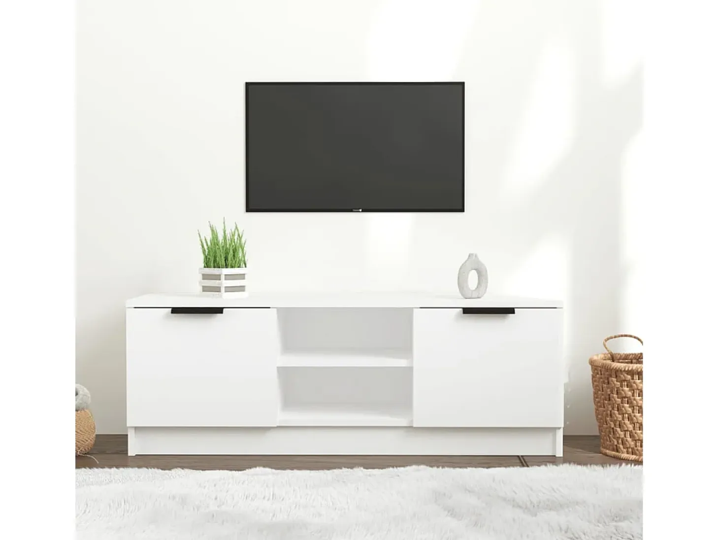 Kaelyn Mueble de TV madera contrachapada blanco 102x35x36,5 cm