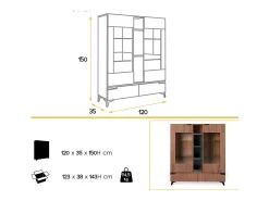 Kalieto Vitrina de 2 puertas con 4 huecos y 2 cajones en madera marrón y antracita y patas de acero negro 120 cm