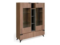 Kalieto Vitrina de 2 puertas con 4 huecos y 2 cajones en madera marrón y antracita y patas de acero negro 120 cm
