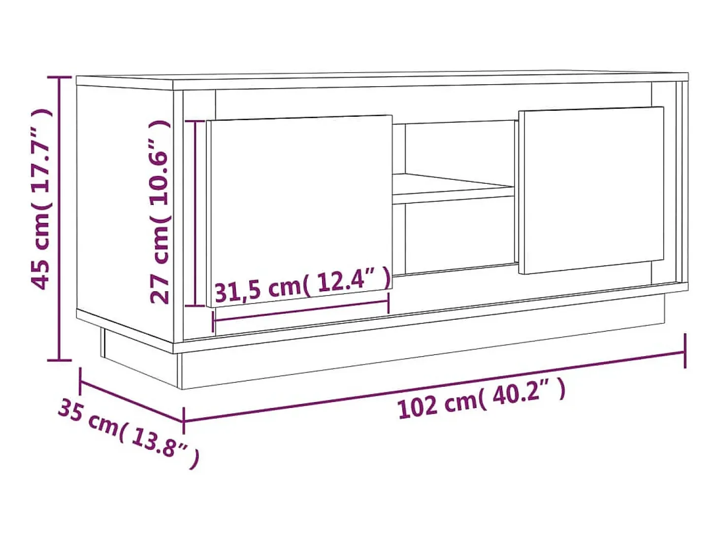 Kedron Mueble para TV madera contrachapada negro 102x35x45 cm