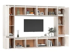 Keegan Muebles para TV 8 piezas madera maciza de pino blanco