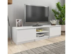Kingman Mueble TV madera contrachapada blanco brillante 140x40x35,5cm