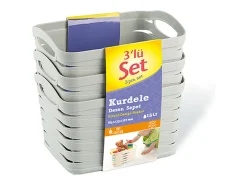 Kit 3 Cestas Medianas Rectangulares 1,5 Litros Gris 7house