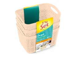 Kit 3 Cestas Rectangulares 1,5 Litros Beige 7house