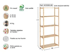 Kit de estantería profundidad 30 cm Natura 5 estantes
