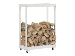Leñero con ruedas madera maciza de pino blanco 76,5x40x108 cm ES219550