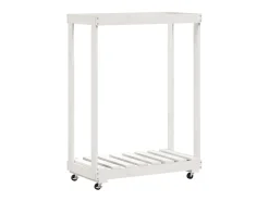 Leñero con ruedas madera maciza de pino blanco 76,5x40x108 cm ES219550