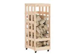 Leñero con ruedas madera maciza de pino 40x49x110 cm ES930793