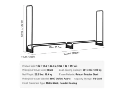 Leñero para Exterior SucceBuy de 2,6 M (8,5 Pies), 2,5 M (102 Pulgadas) x 36,6 M (14,2 Pulgadas) x 117,5 Cm (46,1 Pulgadas), con Tapa y Soporte Resistente.