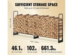 Leñero para Exterior SucceBuy de 2,6 M (8,5 Pies), 2,5 M (102 Pulgadas) x 36,6 M (14,2 Pulgadas) x 117,5 Cm (46,1 Pulgadas), con Tapa y Soporte Resistente.