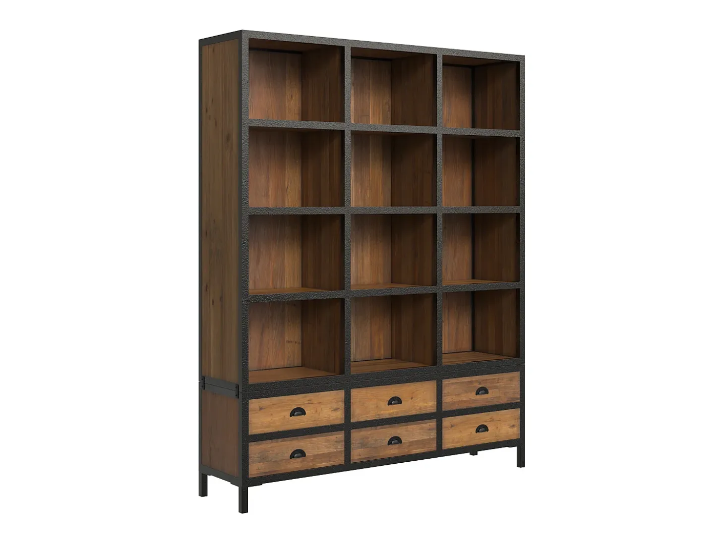 Librería 6 cajones 12 nichos en metal y madera de cedro - Shelby