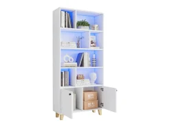 Librería 80×30×173 cm - iluminación LED de cambio de color - 2 puertas - compartimentos de almacenamiento - blanco