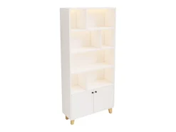 Librería 80×30×173 cm - iluminación LED de cambio de color - 2 puertas - compartimentos de almacenamiento - blanco