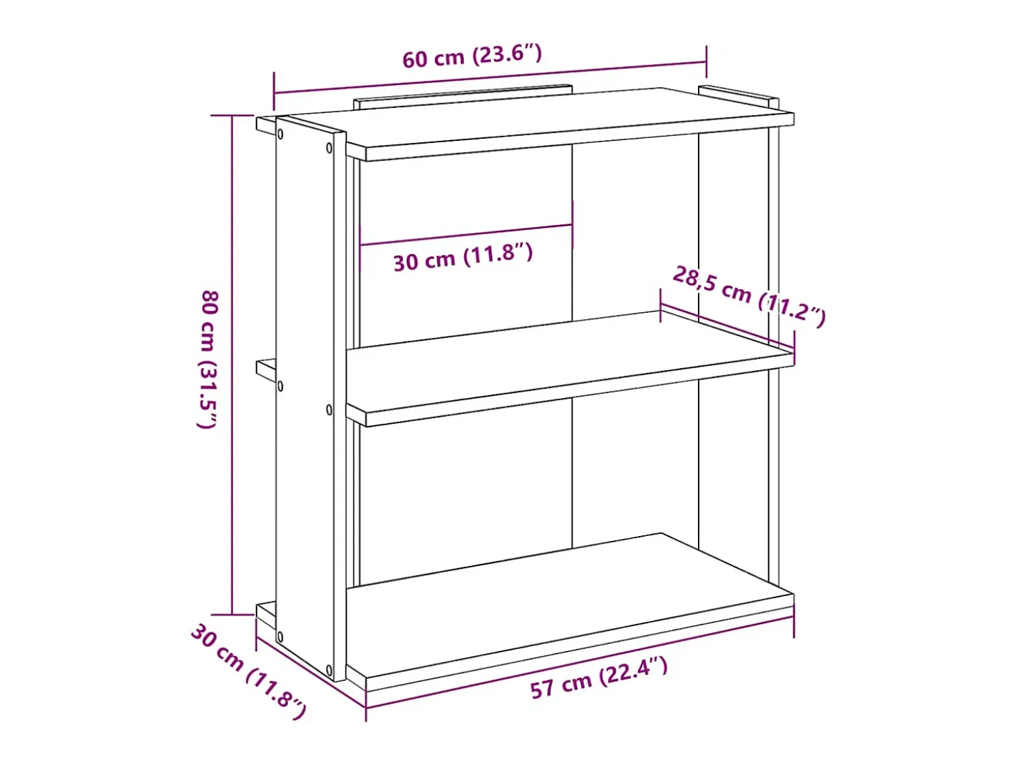 Librería 3 estantes madera ingeniería roble sonoma 60x30x80 cm