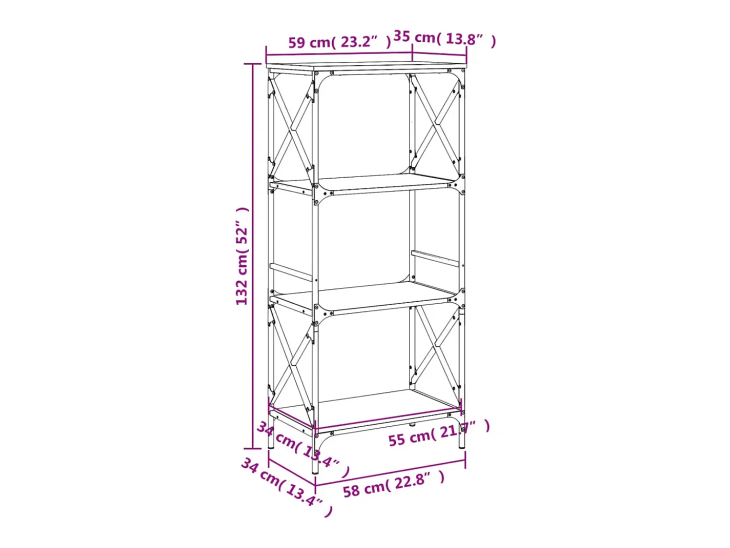 Librería 4 estantes madera ingeniería roble marrón 59x35x132cm