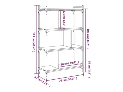 Librería 4 estantes madera ingeniería marrón roble 76x32x123 cm