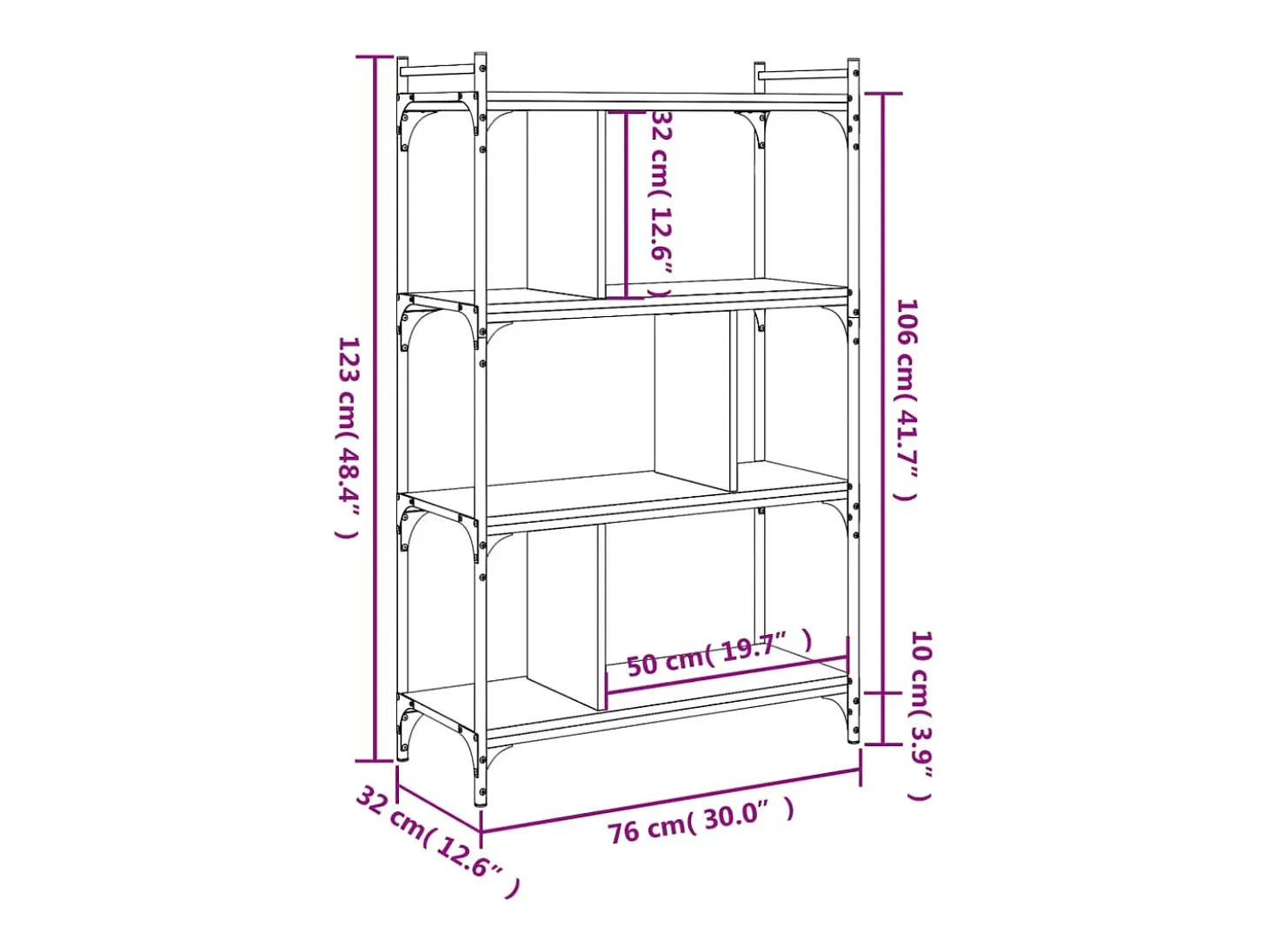 Librería 4 estantes madera ingeniería marrón roble 76x32x123 cm