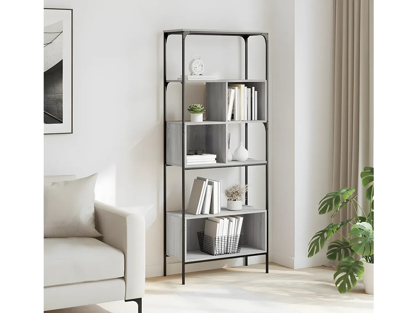 Librería 5 estantes madera ingeniería gris Sonoma 76x33x188,5cm