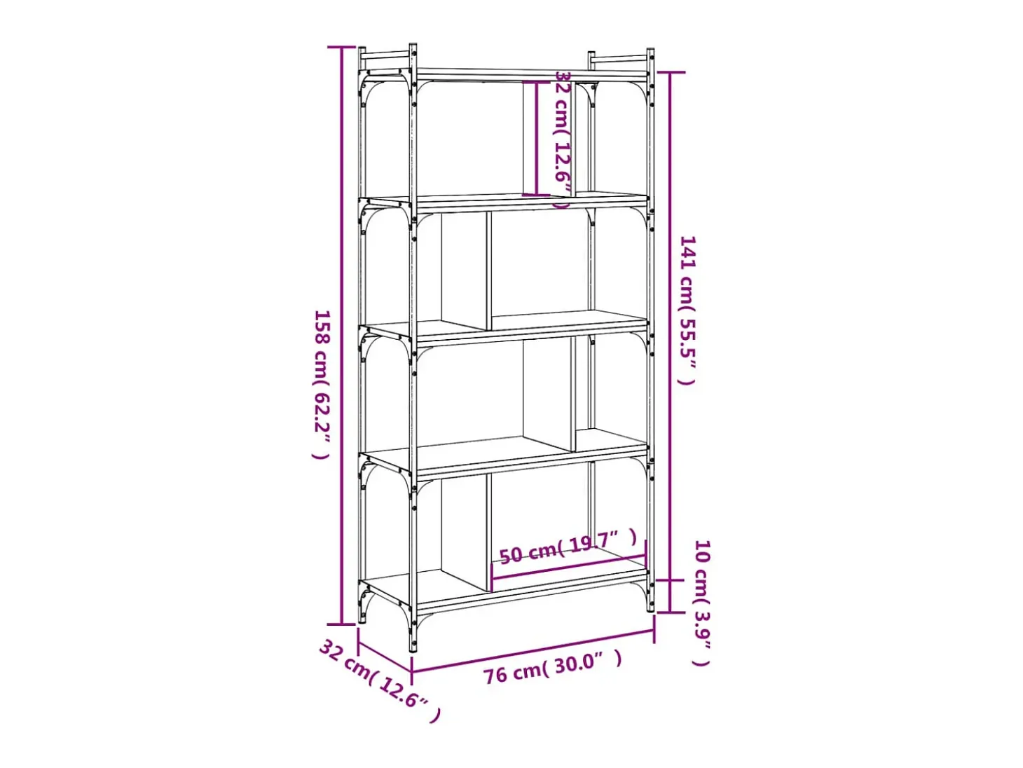Librería 5 estantes madera ingeniería marrón roble 76x32x158 cm