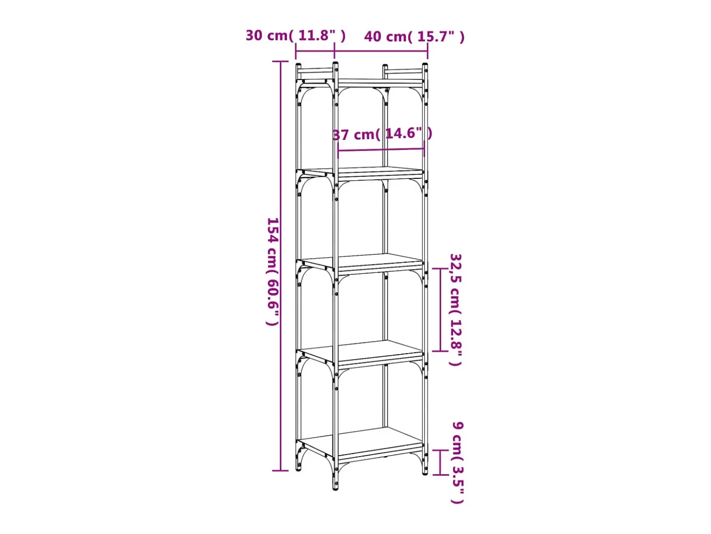 Librería 5 estantes madera ingeniería roble marrón 40x30x154 cm