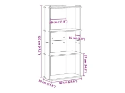 Librería 3 niveles madera ingeniería madera vieja 60x30x120 cm