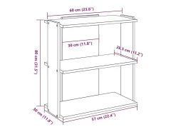 Librería 3 niveles madera ingeniería madera vieja 60x30x80 cm